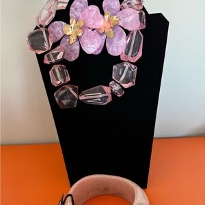 Pink and Clear Beaded Necklace with Floral Accent